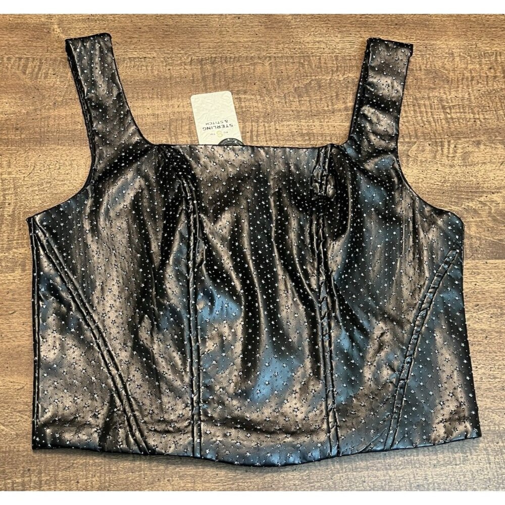 NWT Sterling & Stitch Black Faux Leather PU Cropped Top MED Punk Goth Festival
